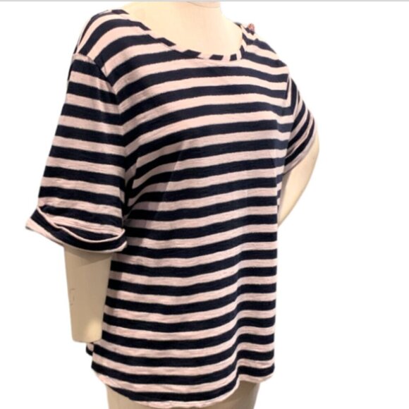Talbots Metallic Stripe Slub Cotton Blend Relaxed Tee Top Plus Sz 3X #99G - Picture 2 of 8